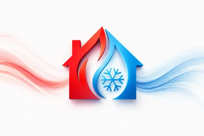 Auf den Bild sieht man ein Haus das zur hälfte Rot und zur Hälfte Blau ist, es geht eine Welle durchs Haus die Rot bis zum Roten Teil ist und dann Blau "aus dem Haus" wieder geht, dass soll den Kühl und Heizkreislauf zeigen,